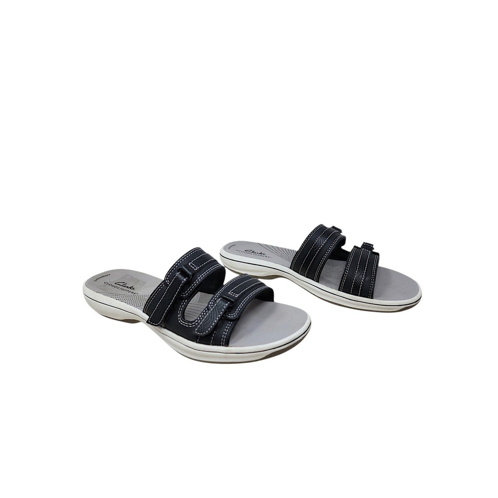 Clarks Cloudsteppers Slide Sandals 8 Women Breeze Piper Black Adjustable Straps